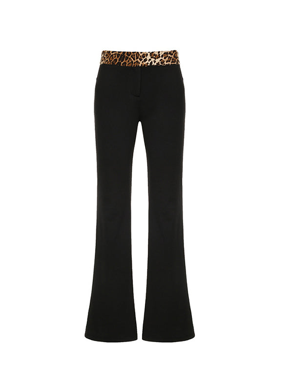 FLARED PANTS WITH LEOPARD PRINT WAISTBAND AND INSERT