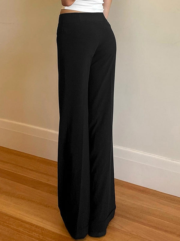 FLARED TROUSERS BLACK FLARED STRAIGHT LEG DESIGN