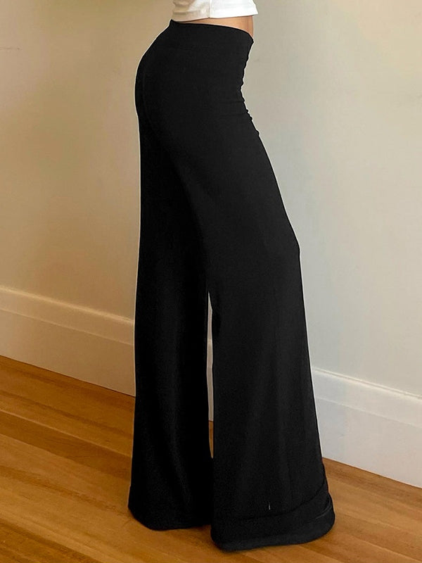 FLARED TROUSERS BLACK FLARED STRAIGHT LEG DESIGN
