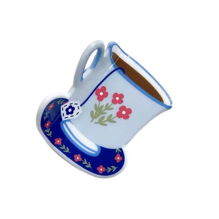 FLORAL ACRYLIC TEA CUP HAIR CLAW CLIP