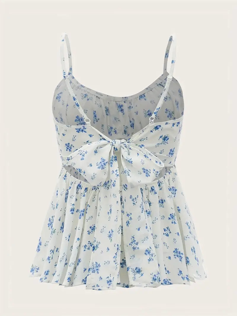 FLORAL CAMI TOP WITH WHITE PRINT IN REGULAR FIT