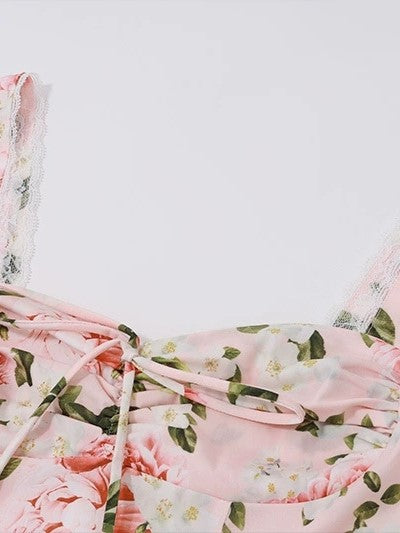 FLORAL CORSET DRESS IN SLIM FIT FRENCH FLORAL LACE-UP STYLE