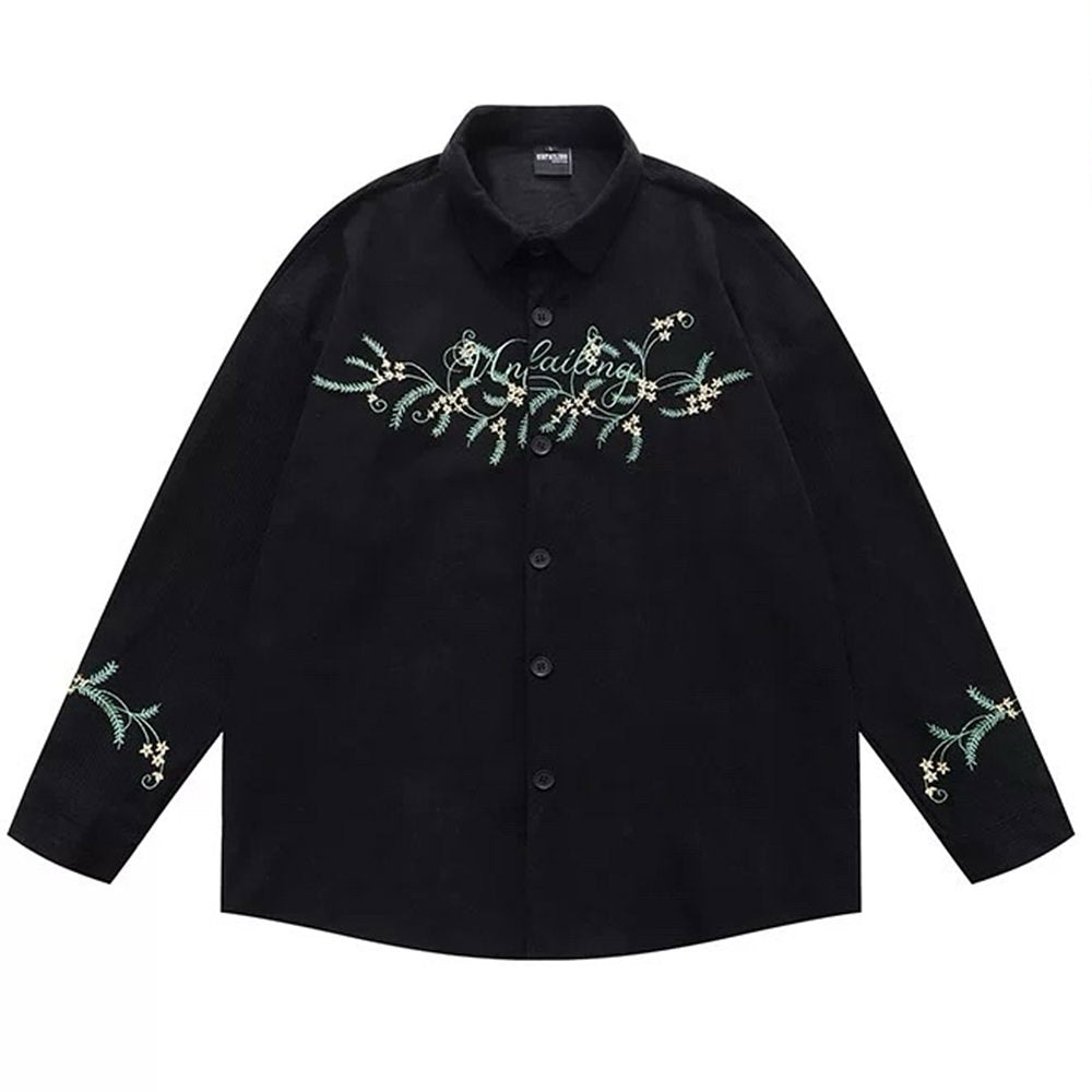 FLORAL EMBROIDERED CORDUROY SHIRT EARTHCORE AESTHETIC FLORAL