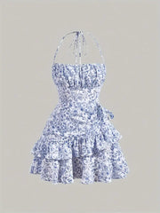 FLORAL HALTER DRESS FRENCH FLORAL MINI DRESS