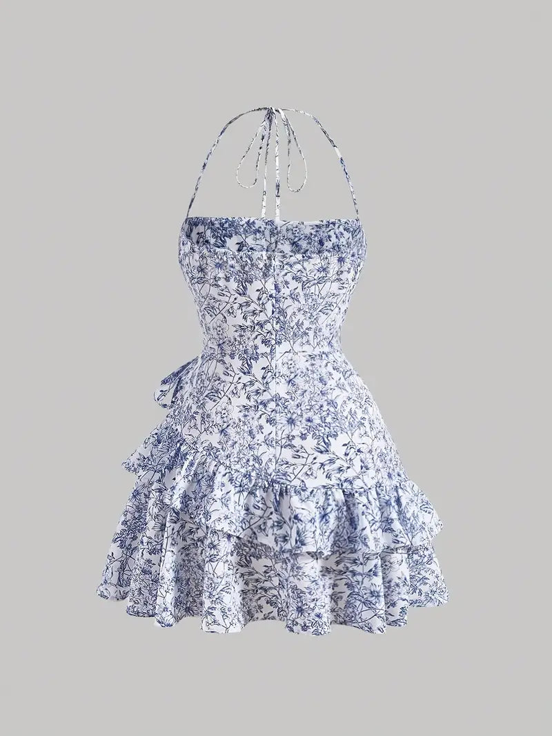 FLORAL HALTER DRESS FRENCH FLORAL MINI DRESS