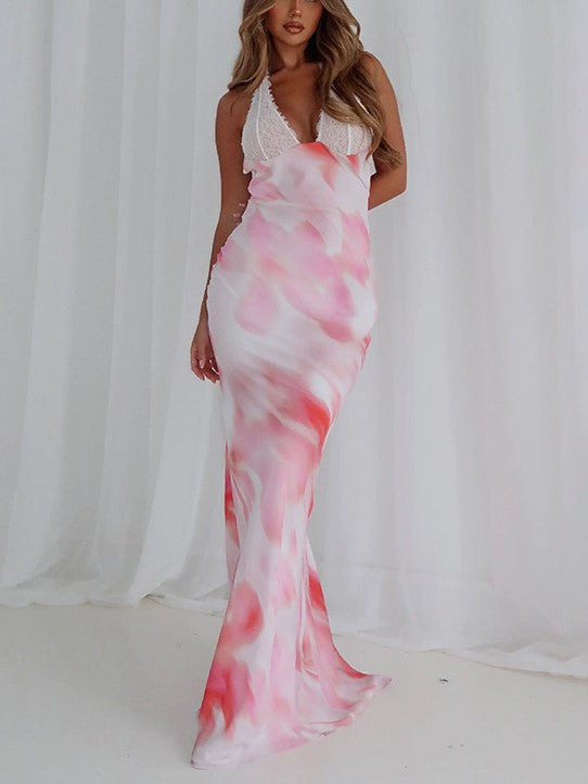FLORAL HALTER MAXI DRESS - BOLD PRINTED DRESS FOR ELEGANT OCCASIONS