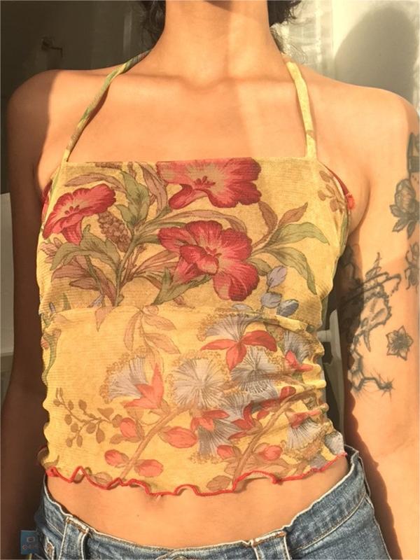 FLORAL HALTER TOP - FLORAL PRINT SLIM FIT HALTER NECK DESIGN