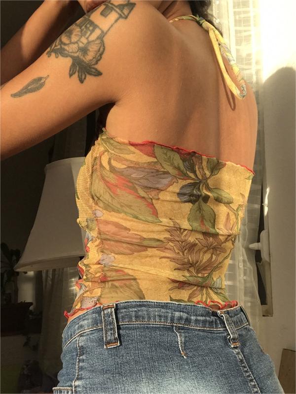 FLORAL HALTER TOP - FLORAL PRINT SLIM FIT HALTER NECK DESIGN