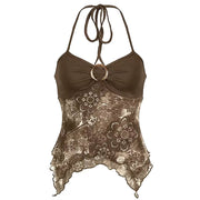 FLORAL HALTER TOP STATEMENT RING INDIE AESTHETIC LACE