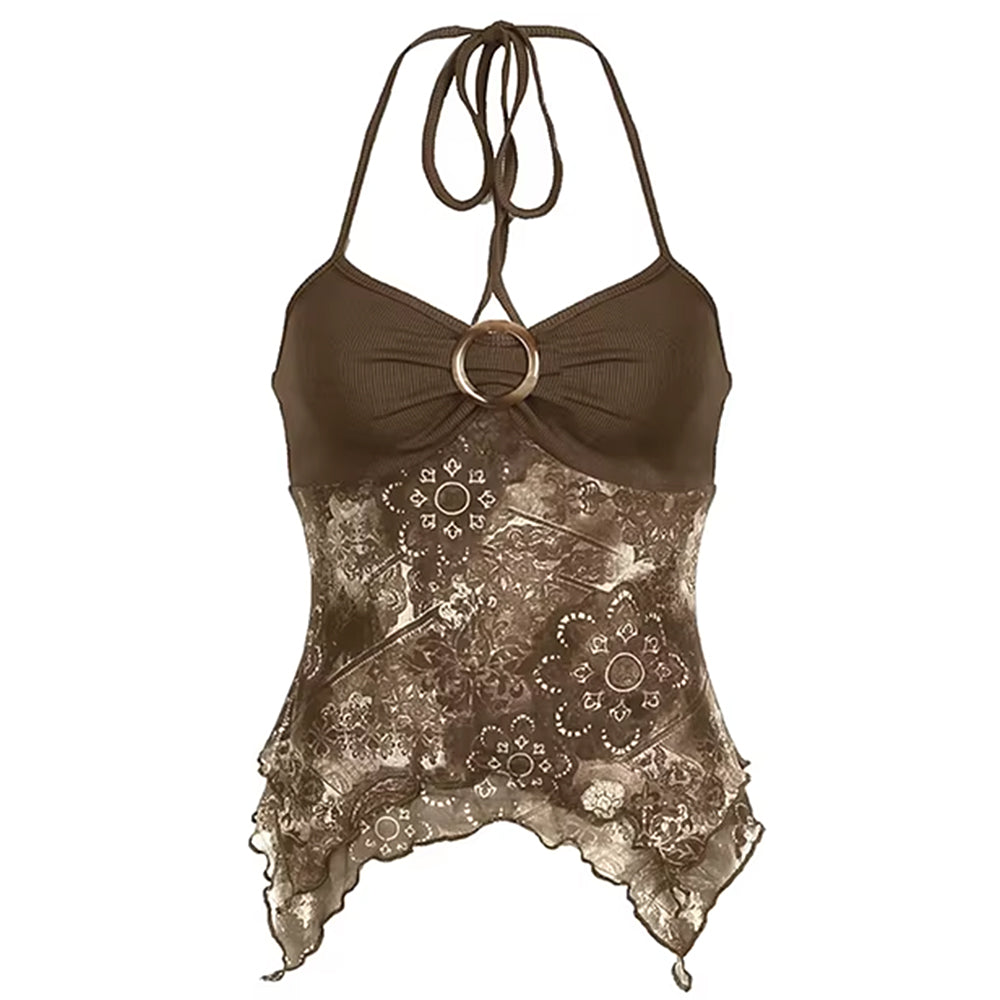 FLORAL HALTER TOP STATEMENT RING INDIE AESTHETIC LACE
