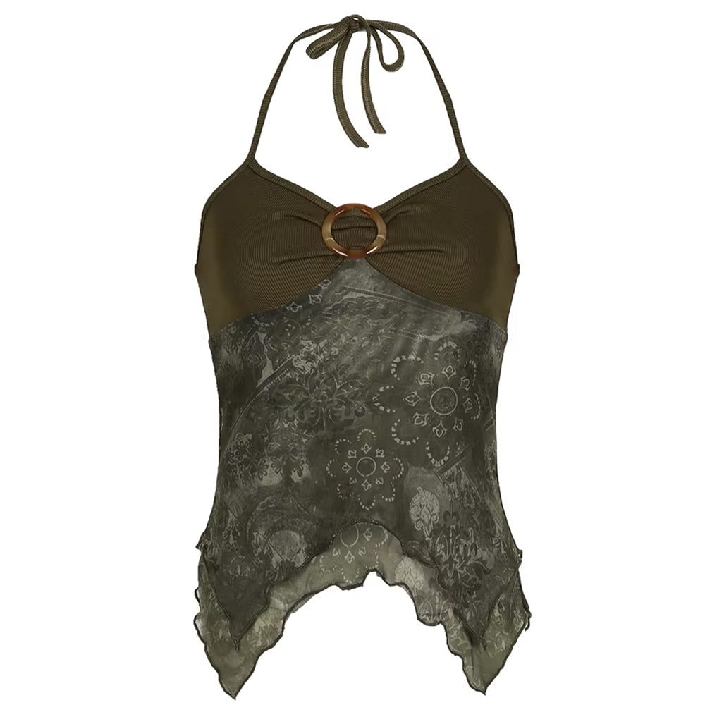 FLORAL HALTER TOP STATEMENT RING INDIE AESTHETIC LACE