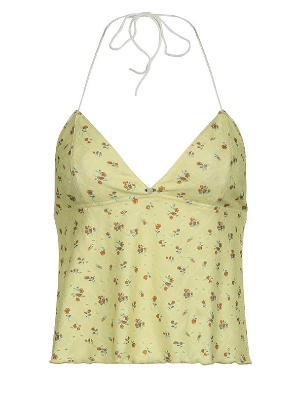 FLORAL HALTER TOP - Y2K PRINT CAMI