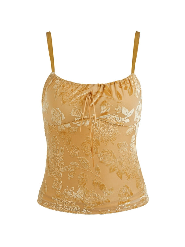 FLORAL JACQUARD CAMI - GOLD PATTERNED FLORAL JACQUARD CAMISOLE
