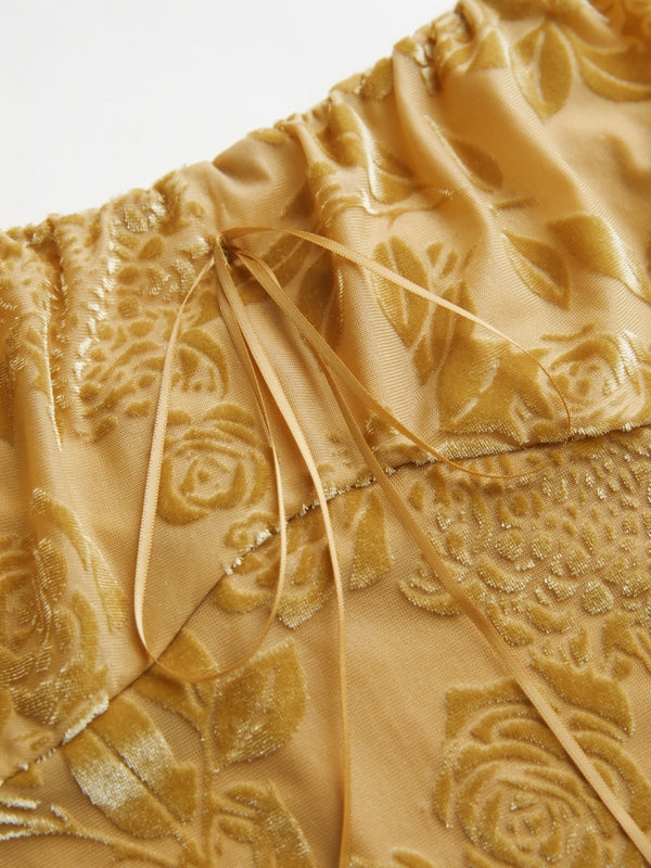 FLORAL JACQUARD CAMI - GOLD PATTERNED FLORAL JACQUARD CAMISOLE