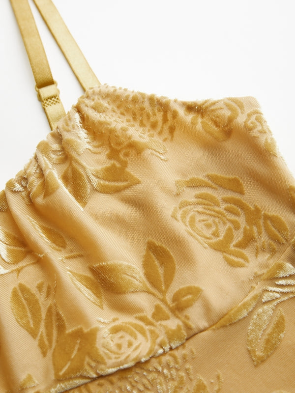 FLORAL JACQUARD CAMI - GOLD PATTERNED FLORAL JACQUARD CAMISOLE