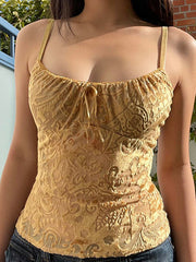 FLORAL JACQUARD CAMI - GOLD PATTERNED FLORAL JACQUARD CAMISOLE