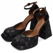 FLORAL MARY JANE PLATFORM HEELS WITH ANKLE STRAPS