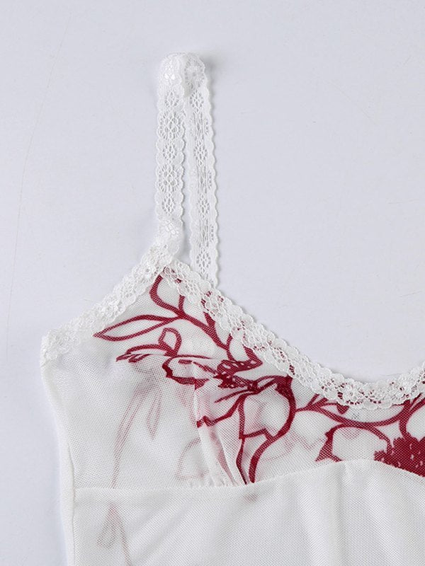 FLORAL MESH CAMI TOP VINTAGE-INSPIRED SHEER MESH LACE CAMISOLE