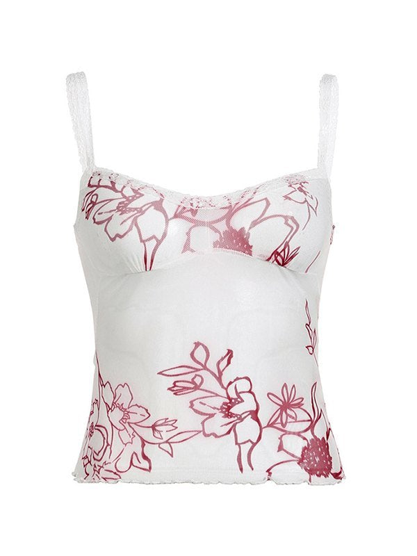 FLORAL MESH CAMI TOP VINTAGE-INSPIRED SHEER MESH LACE CAMISOLE