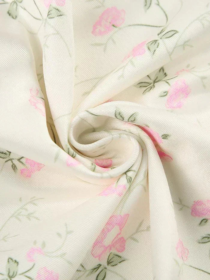 FLORAL PRINT CAMISOLE WITH PINK LACE TRIM - VINTAGE LACE EDGE DESIGN