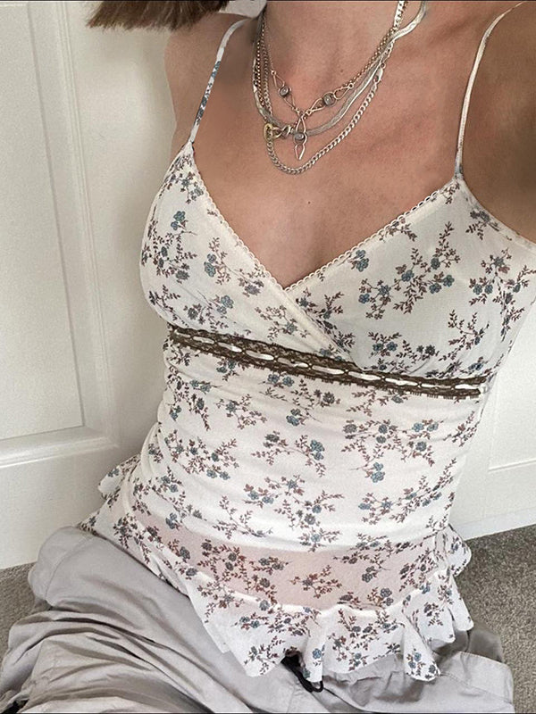 FLORAL PRINT CAMISOLE WITH SLIM FIT V-NECK DESIGN