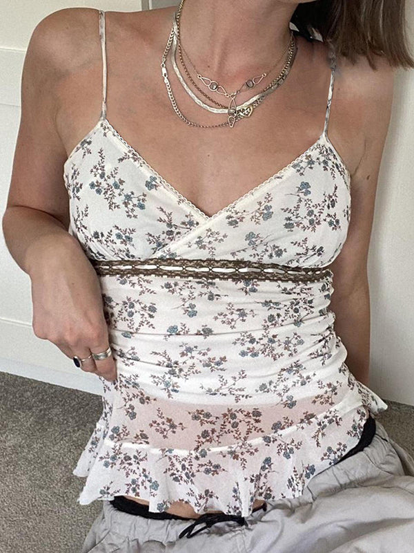 FLORAL PRINT CAMISOLE WITH SLIM FIT V-NECK DESIGN