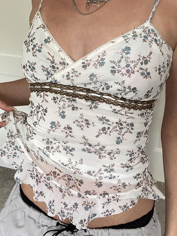 FLORAL PRINT CAMISOLE WITH SLIM FIT V-NECK DESIGN