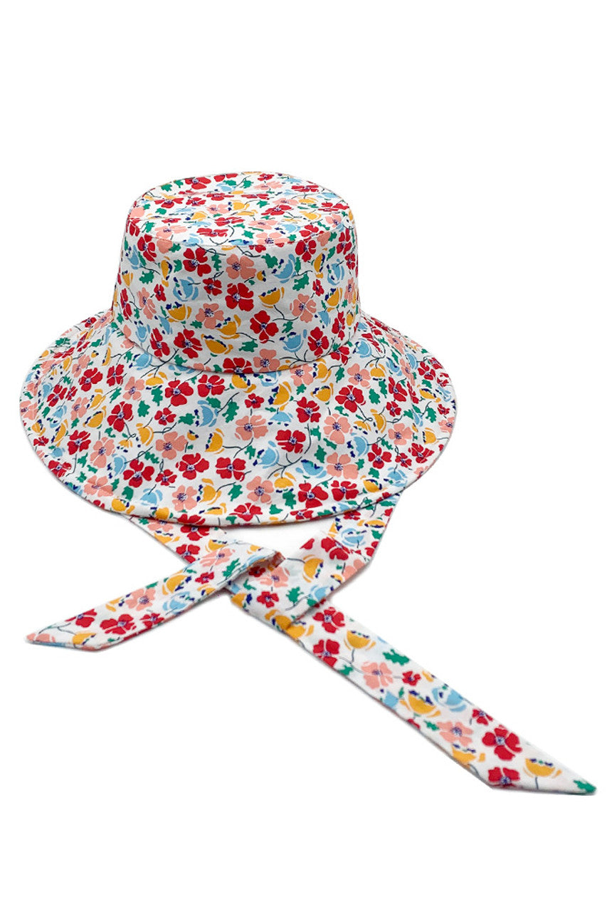 FLORAL PRINT CHIN TIE BUCKET HAT