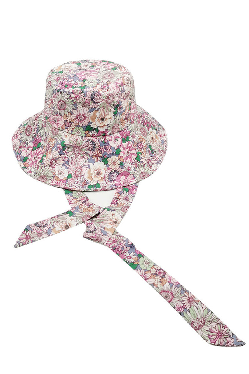 FLORAL PRINT CHINE TIE BUCKET HAT
