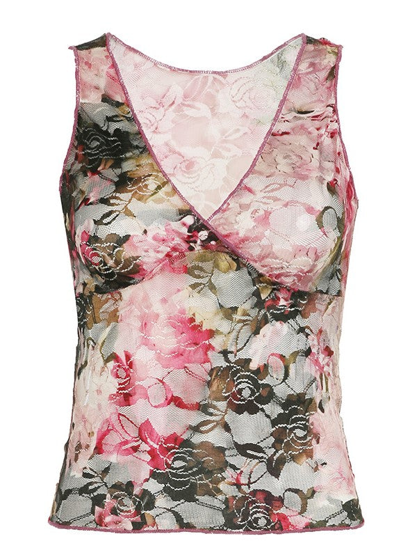 FLORAL PRINT HALTER TOP WITH VINTAGE FLORAL DESIGN