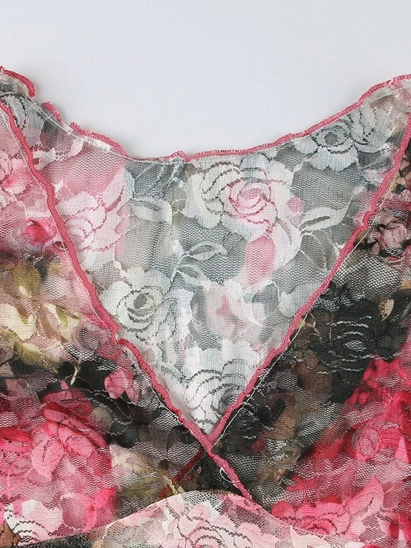 FLORAL PRINT HALTER TOP WITH VINTAGE FLORAL DESIGN