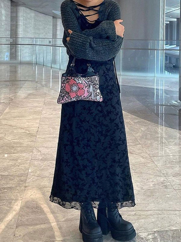 FLORAL PRINT MAXI DRESS WITH GENEROUS COLLAR IN Y2K STYLE