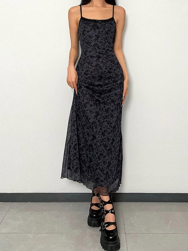 FLORAL PRINT MAXI DRESS WITH GENEROUS COLLAR IN Y2K STYLE