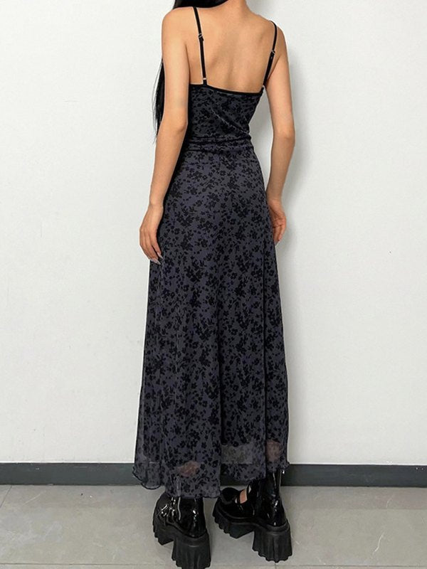 FLORAL PRINT MAXI DRESS WITH GENEROUS COLLAR IN Y2K STYLE