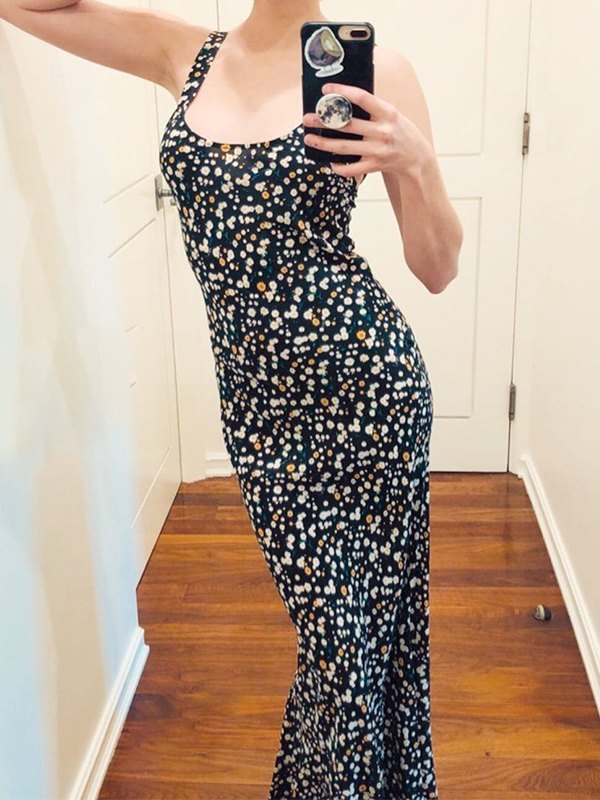 FLORAL PRINT MAXI DRESS WITH VINTAGE FLORAL PRINT DESIGN