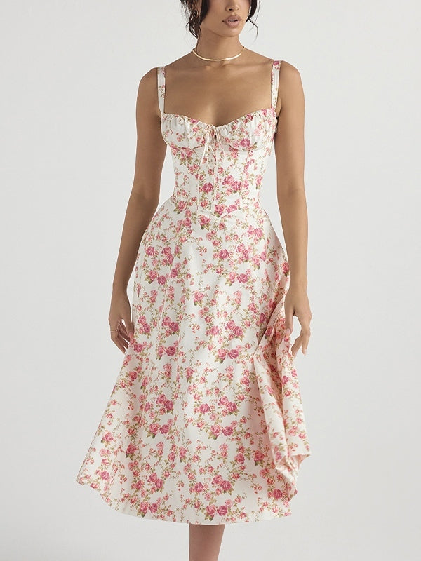FLORAL PRINT MIDI DRESS CASUAL VINTAGE MIDI
