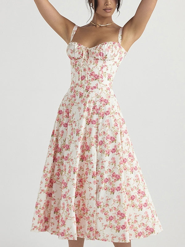 FLORAL PRINT MIDI DRESS CASUAL VINTAGE MIDI