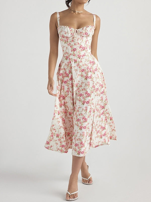FLORAL PRINT MIDI DRESS CASUAL VINTAGE MIDI
