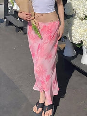 FLORAL PRINT MIDI SKIRT WITH PINK CHIFFON ELEMENTS