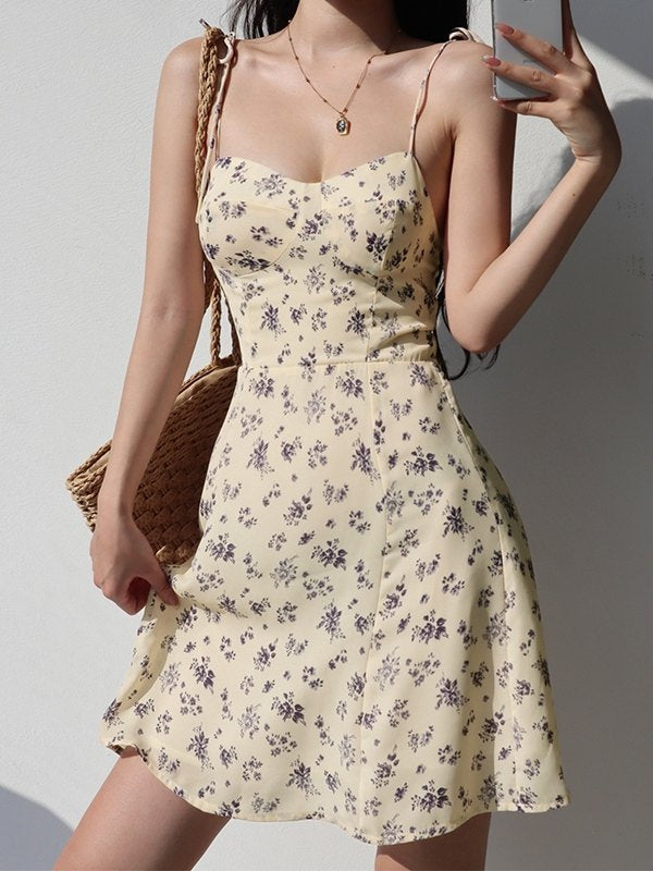FLORAL PRINT MINI DRESS FOR CASUAL OUTINGS - RETRO FLORAL Y2K DESIGN