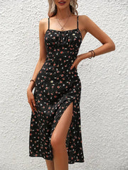 FLORAL PRINT SPAGHETTI STRAP DRESS REGULAR FIT DRESS