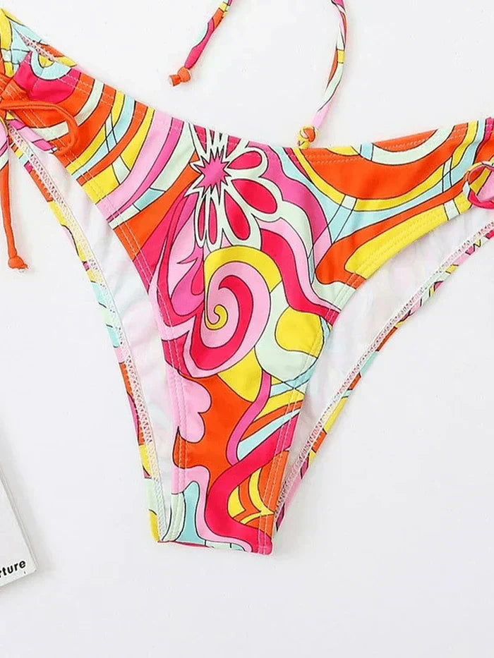 FLORAL PRINT TWO-PIECE SWIMSUIT - FLORAL PRINT CUTE BIKINI