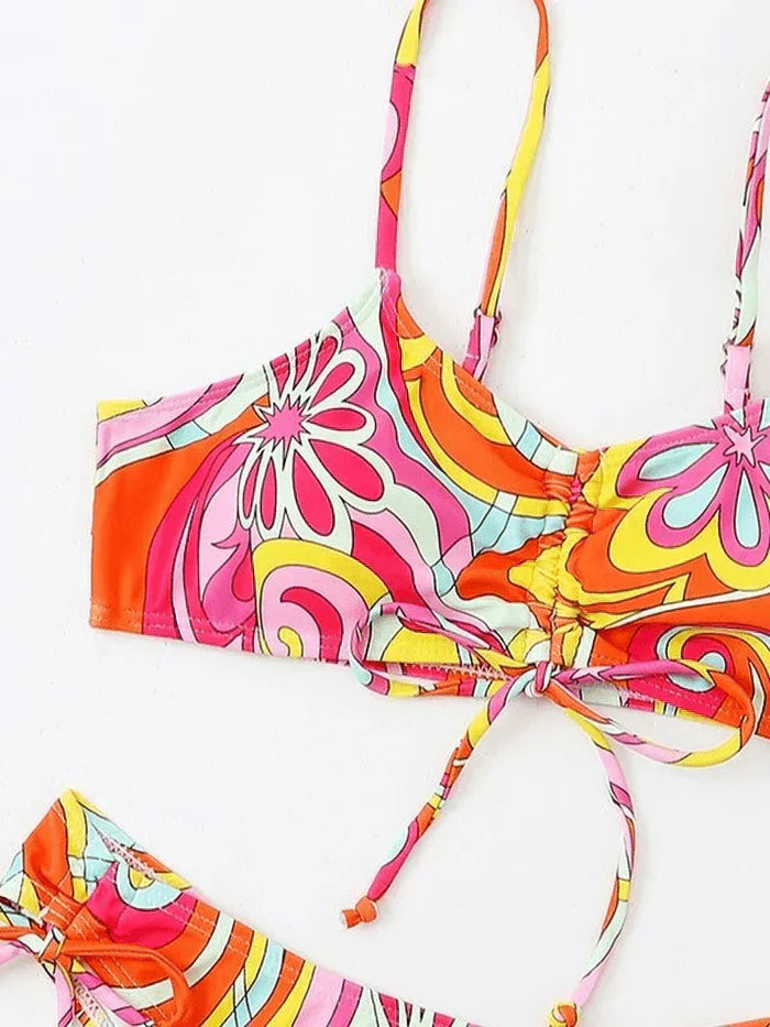 FLORAL PRINT TWO-PIECE SWIMSUIT - FLORAL PRINT CUTE BIKINI