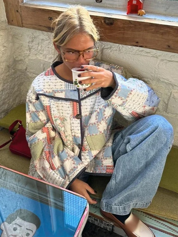 Floral Print Wrap Cotton Jacket - Pattern / S