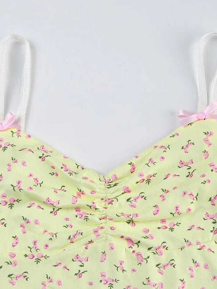 FLORAL PRINT YELLOW CAMISOLE Y2K SLIM FIT FASHION TOP