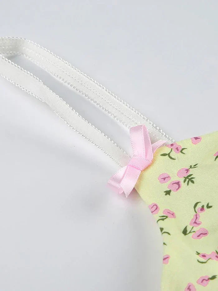 FLORAL PRINT YELLOW CAMISOLE Y2K SLIM FIT FASHION TOP