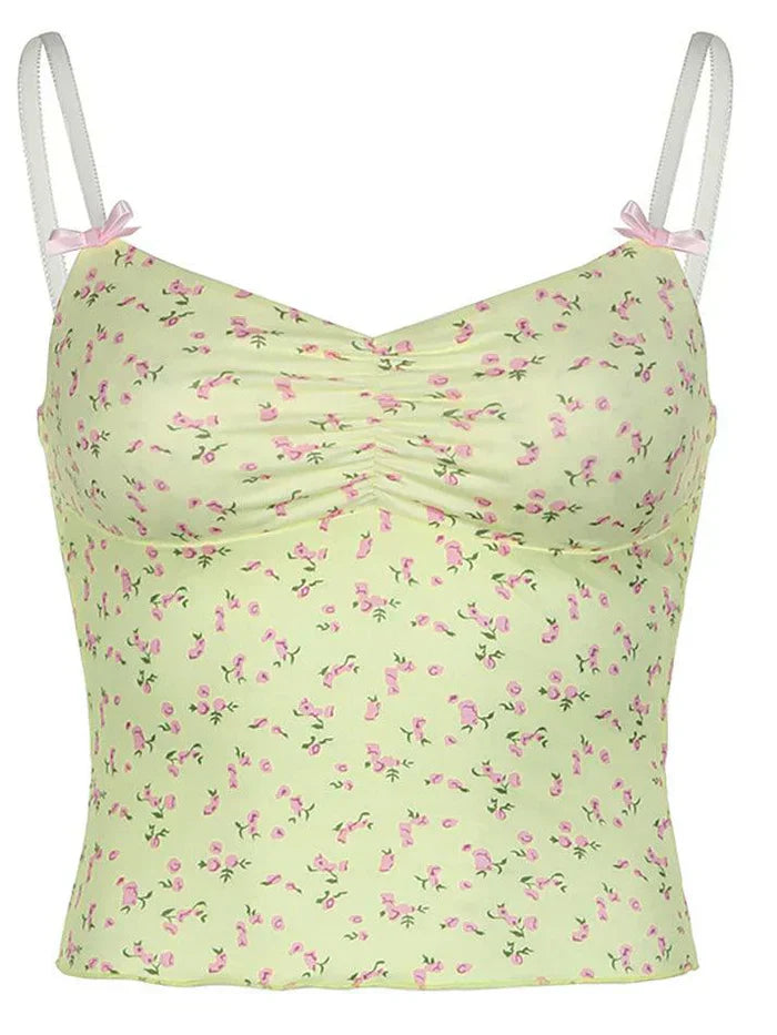FLORAL PRINT YELLOW CAMISOLE Y2K SLIM FIT FASHION TOP