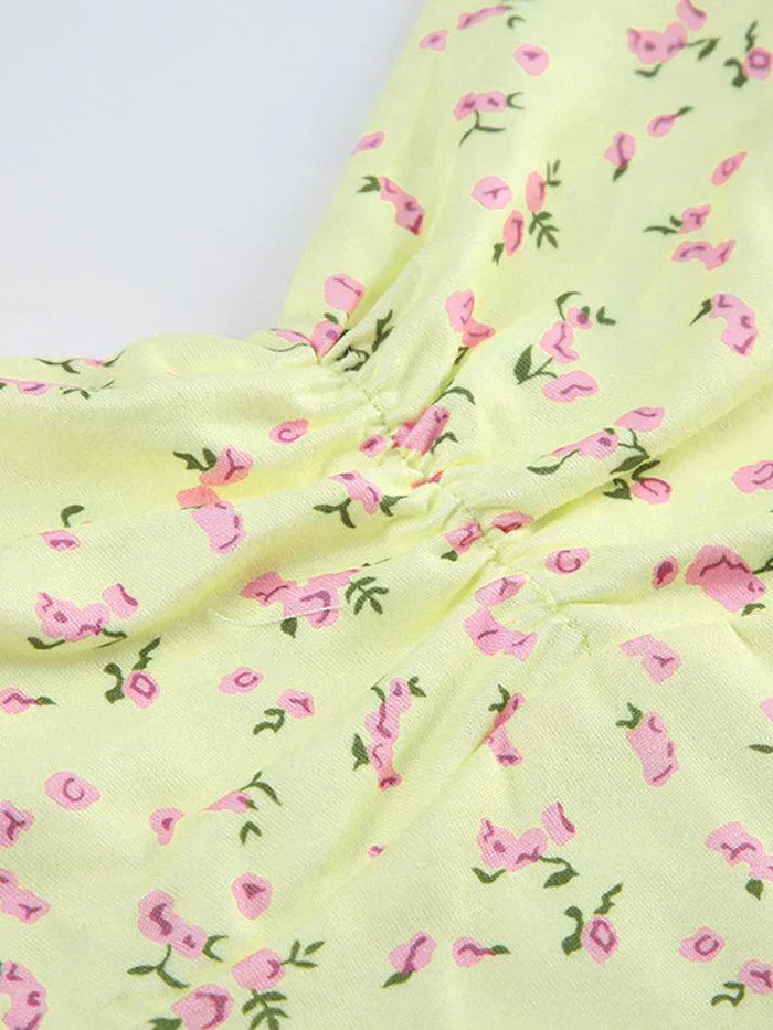 FLORAL PRINT YELLOW CAMISOLE Y2K SLIM FIT FASHION TOP
