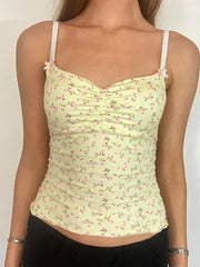 FLORAL PRINT YELLOW CAMISOLE Y2K SLIM FIT FASHION TOP