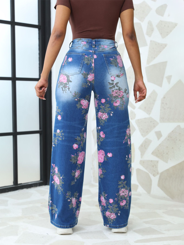 Floral Printed Wide Leg Pants Women’s Jeans